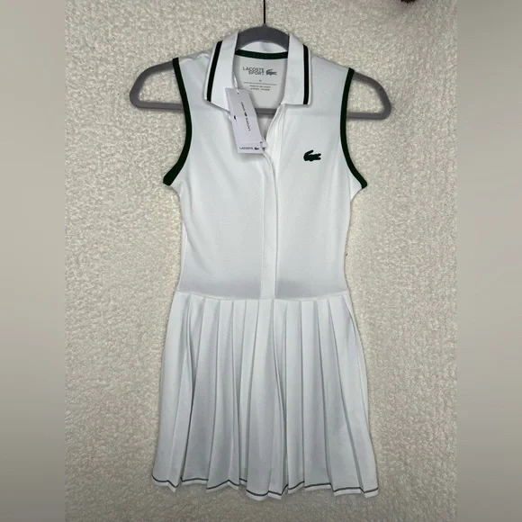 Lacoste White and Green Sleeveless Polo Dress - Picture 1 of 3